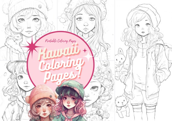 5 Kawaii Coloring Pages, Cute Kawaii Coloring Pages, Chibi Girls Coloring Pages, Cute Coloring, Anime Girls Coloring, Kids Coloring Pages