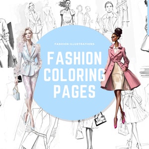 10 Fashion Coloring Pages, Fashion Coloring Book, Couture Fashion Printable Page, Adult Coloring Book, Fashion Illustration Vogue, Digital