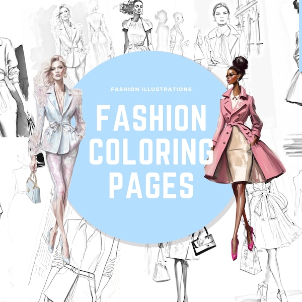 10 Fashion Coloring Pages, Fashion Coloring Book, Couture Fashion Printable Page, Adult Coloring Book, Fashion Illustration Vogue, Digital