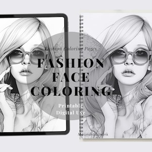 Fashion Coloring Page, Face Coloring Page, Portrait Coloring Page, Woman Portrait Coloring, Beautiful Coloring, Adult Coloring Pages