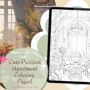 16 Interior Room Coloring Pages, Cute Apartment Coloring Pages, Cozy Interior Coloring Pages, Adult Coloring Pages, Interior Design Coloring