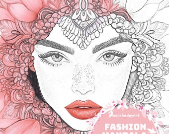Digital Fashion Mandala Coloring Book, 15 Fashion Coloring Pages, Woman Coloring, Fashion Mandala, Fashion Illustrations, Gift Women, PDF