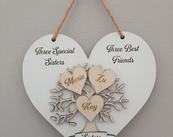 Gift for sister, wooden personalised family tree, birthday gift for sister, sister sign, sister heart plaque, special sisters gift