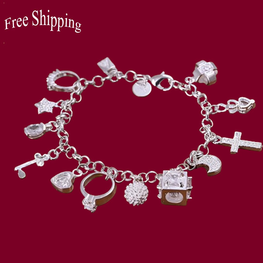 Sterling Silver 925 Women Girls Charm Crystal Bracelet Chain Link