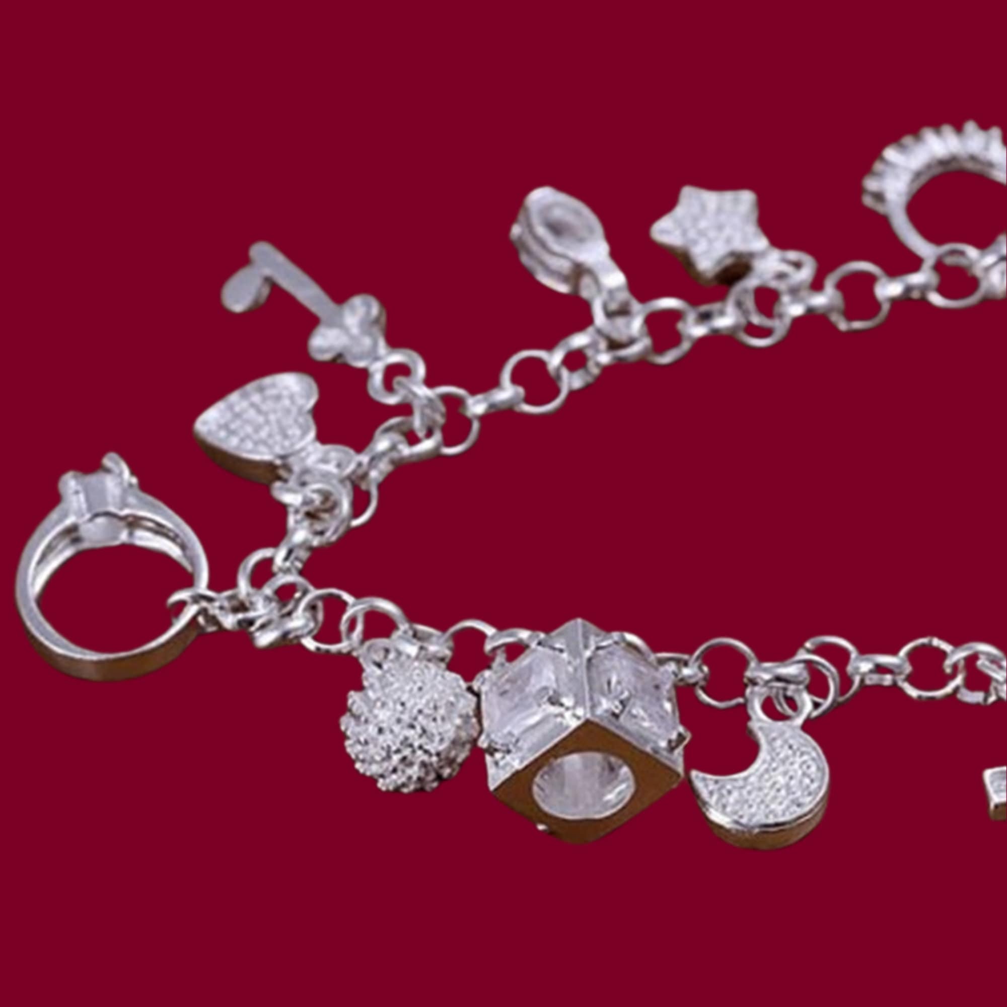 Sterling Silver 925 Women Girls Charm Crystal Bracelet Chain Link