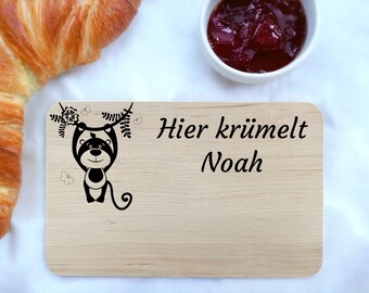 Breakfast board personalized with motif and lettering, children's breakfast board, baby breakfast board, bread board, oak wood