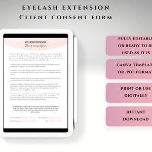 Pink Client Consent Form for Lash Tech - Digital Download - Business Canva Template for Eyelash Extension - Digital Lash Artist Form