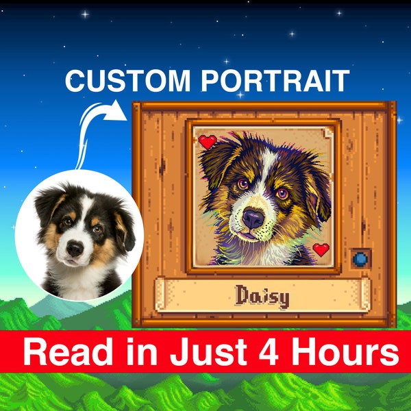 Custom stardrew valley Pet Portraits, Personalized Dog, Cat, Animal Photo to 8/16 bit Pixel Art, Memorials, Birthdays Special, Wall Art