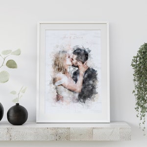 Painting From Photo, Couple illustration, Custom Couple portrait From Photo, Wedding Day Watercolor, Gift for Her Him, Newlyweds Gift