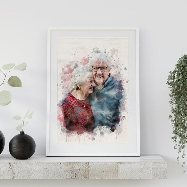 Anniversary Gift for Parents, Couple illustration, Custom Couple portrait From Photo, Personalized Watercolor Portrait, Gift for Mom & Dad