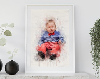 Aquarel kinderportret, aangepast kindportret, babyportret van foto, digitaal portret, aangepast portretschilderen, cadeau voor kind
