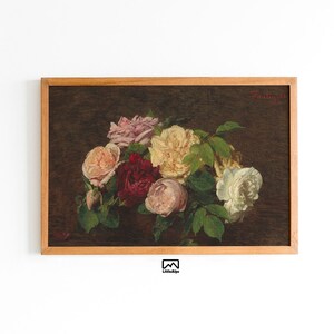 Vintage Roses Still life Landscape, Still Life Floral Painting, Flowers Botanical Farmhouse Wall Art, Fine Art Printable, Instant Download
