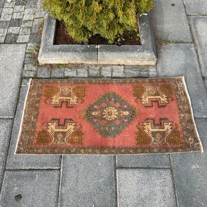Small Turkish Wool 2x3 Rug: Vintage Door Welcome Mat Red Carpet Gift For Host
