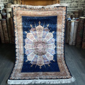 Silk Persian Rug, 4x6 ft Silk Rug, Modern Home Decor, Silk Fabric, Rectangle Rug, Bamboo Carpet, Outdoor Rugs, Rug For Bedroom, Housewarming