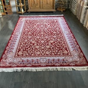 Red Bamboo Silk Rug: Large Turkish Carpet, Traditional Design (7x10)