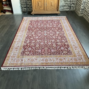 Red Bamboo Silk Rug: Turkish Oriental 7x10 Area Rug