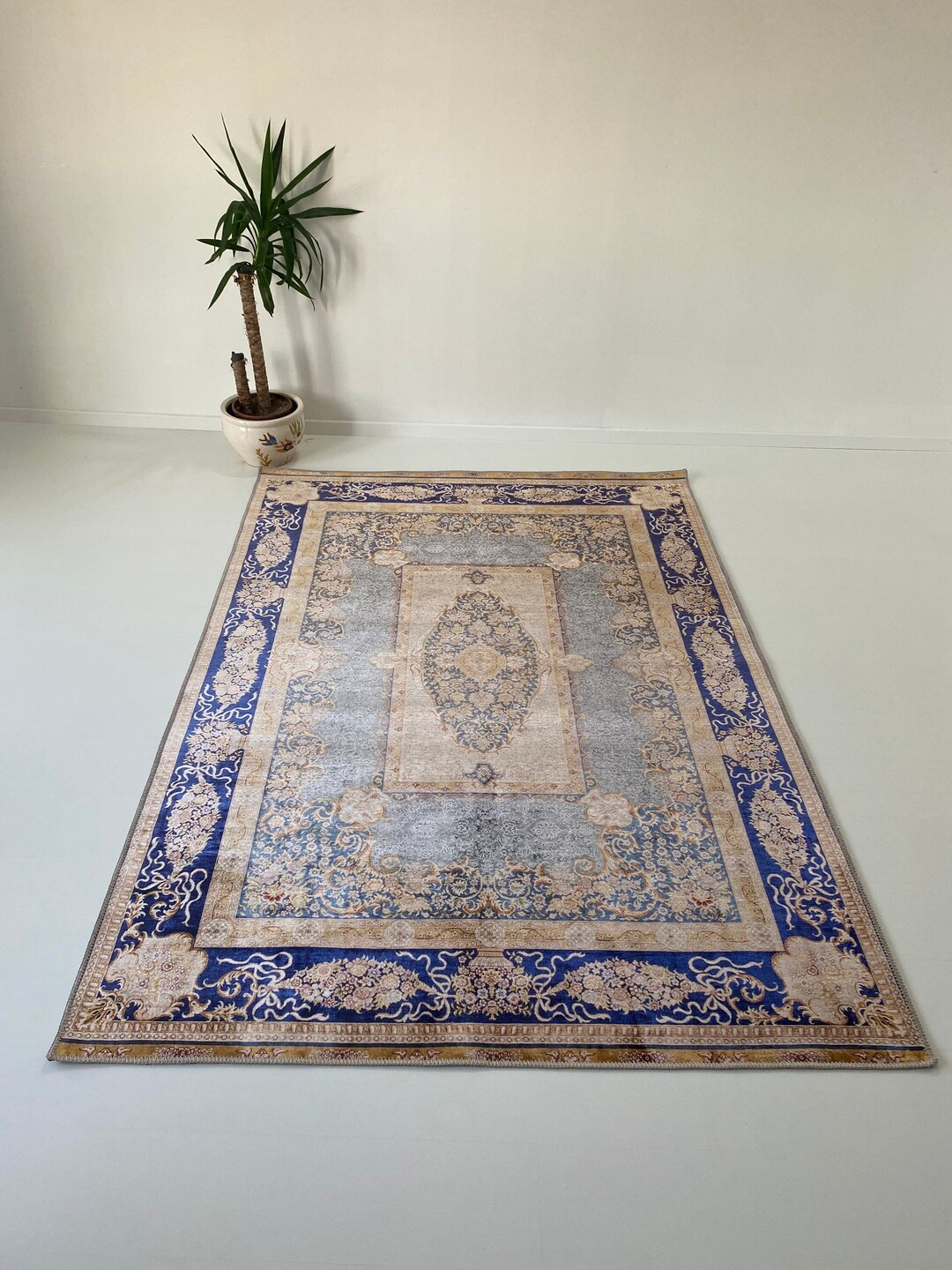 Blue Persian Rug, Modern Rug, 6x9 Rug, Vintage Looking Rug, 5x7 Rug