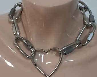 Zilveren gesp hart choker ketting, hart, ketting, zilverkleurige ketting, choker, staal, hanger choker