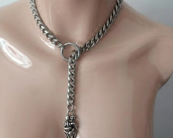 Collar con colgante de pareja de esqueletos / Gargantilla gótica de acero inoxidable