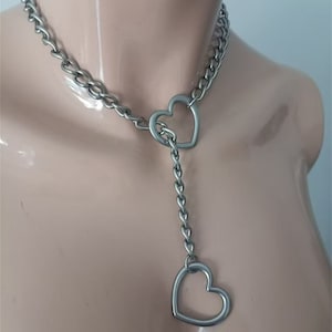 Heart Slip Chain Necklace: Stainless Steel Curb Chain, Y2k Goth Style