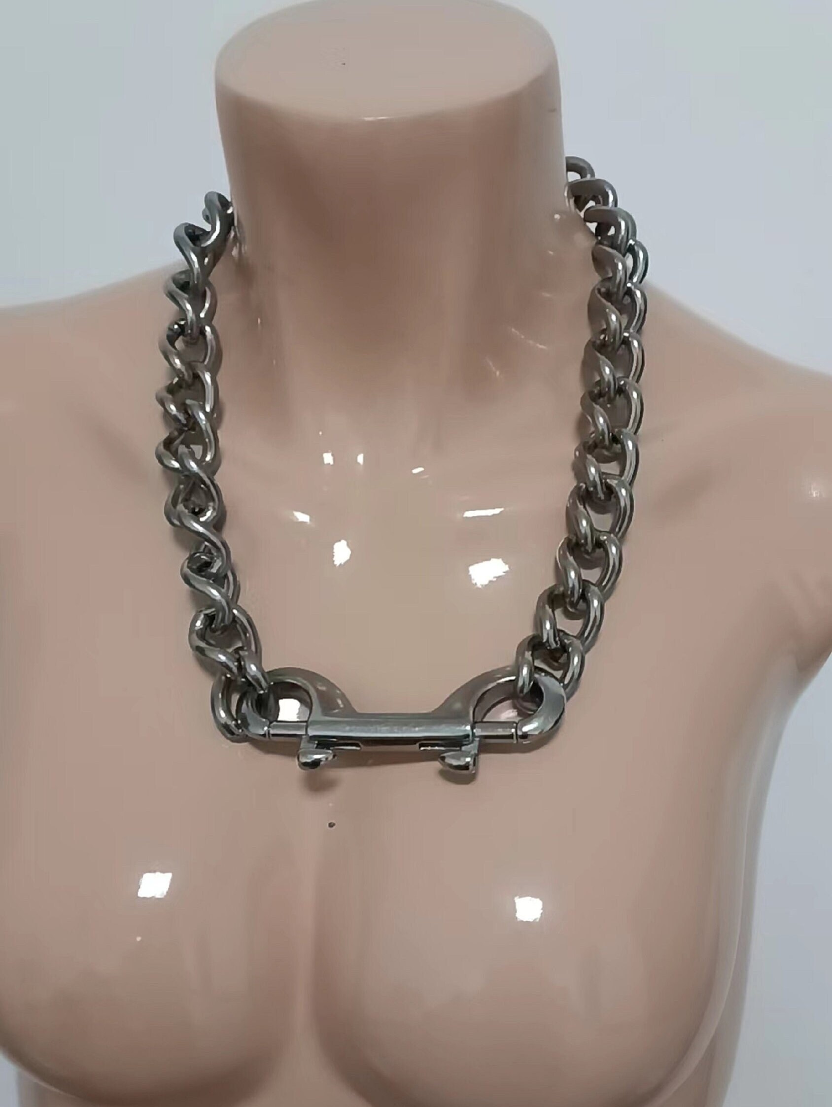 Collana Catena Grosso Acciaio Inox &ndash; Stile Punk Gotico Grunge &ndash; Lunga 20 Pollici