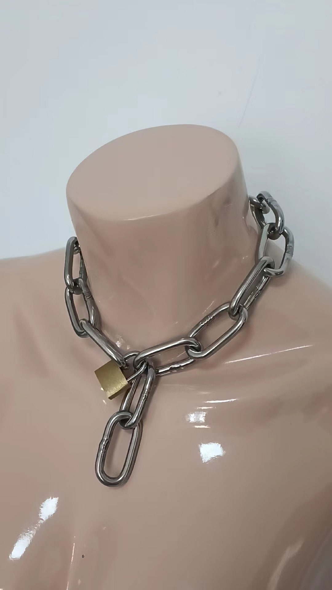 2-Pack Chunky Lock Choker Necklaces - Gold Plated Punk Gothic Layered Chain For Women - View #2