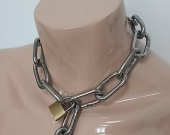 Chunky Vorhängeschlösser Choker Halskette | Schwerer dicker klobiger dicker Queer Nonbinary Schmuck, Punk, Goth, Alternative, Grunge, Emo