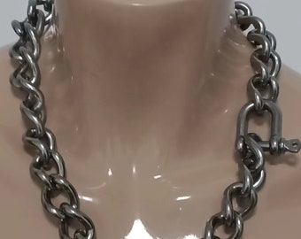 Chain Choker Chunky Choker Necklace ,curb twist , catena in acciaio inossidabile, collana d'argento, grunge, goth, punk, rock, alternativa, industriale
