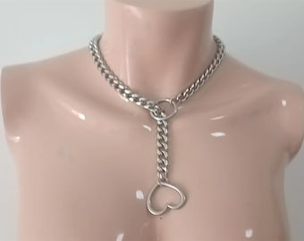 Heart and O-ring Slip Chain Necklaces Chain Choker