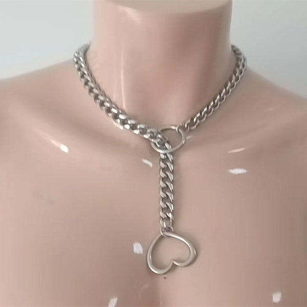 Heart and O-ring Slip Chain Necklaces Chain Choker