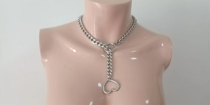 Heart and O-ring Slip Chain Necklaces Chain Choker image 1