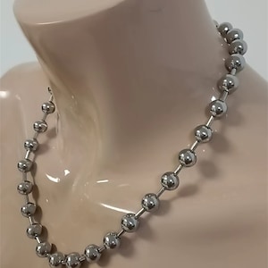 Large 10mm Chunky Ball Beads oversized Chain Stainless Steel Necklace Silver Custome Gift