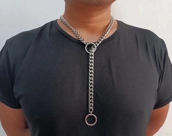 Double O Ring Slip Chain Necklace Discreet  Locking Day Collar Stainless Steel  Long Hip Hop for Women Men on Jewelry Gift  Choker