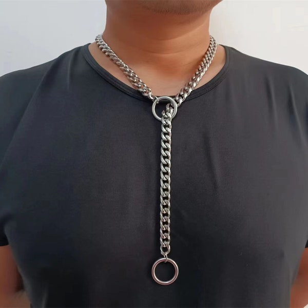 Collier chaîne coulissante à Double joint torique, collier de jour à verrouillage discret en acier inoxydable, Long Hip Hop pour femmes et hommes sur bijoux cadeau ras du cou