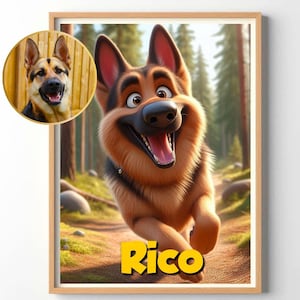 Ritratto di animale domestico dei cartoni animati, poster di animali domestici, ritratto di animale domestico personalizzato, ritratto di animale domestico in stile Disney