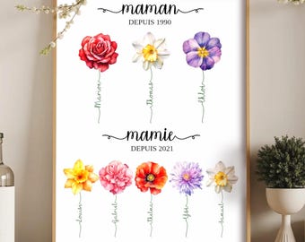 Family flower poster - Gift for Grandma - Family frame - Personalized frame - Grandma's garden - Personalized gift for Grandma