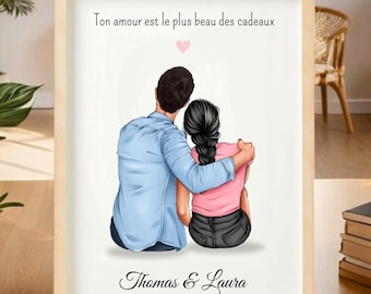 Personalized couple portrait, Personalized couple poster, Personalized couple frame, Couple gift