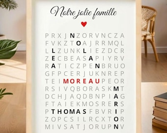 Personalized family poster with word search, family gift, name poster, family frame, family portrait, family picture