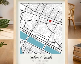 Personalized couple poster, personalized couple frame, couple poster location, meeting place poster, couple meeting frame