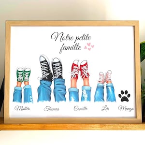 Affiche famille personnalisée chaussures, affiche personnalisée famille, portrait famille personnalisable, cadre famille personnalisé