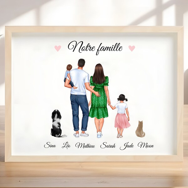 Affiche famille personnalisée, cadre famille personnalisable, portrait famille personnalisé, fête des mères personnalisé