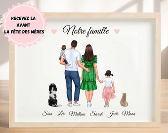 Affiche famille personnalisée, cadre famille personnalisable, portrait famille personnalisé, fête des mères personnalisé