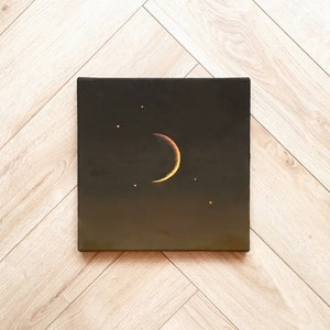 Dark space landscape painting on canvas moonlight minimalistic art moody cosmic gift home wall decoration livingroom decor starry night sky image 1