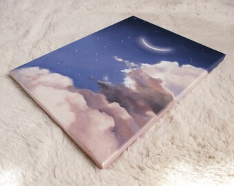 Landscape oil on canvas, sky art, magic artwork, realistic, small canvas art, modern baby room wall decor, unique gift, pastel colors art