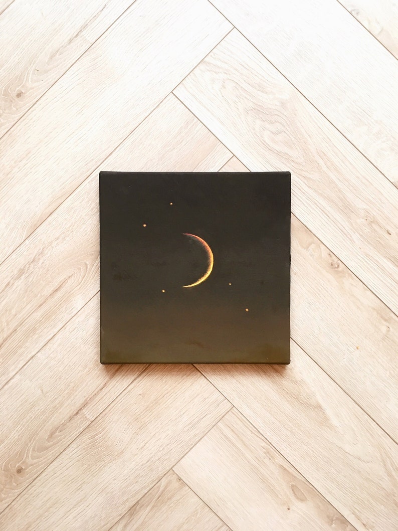 Dark space landscape painting on canvas moonlight minimalistic art moody cosmic gift home wall decoration livingroom decor starry night sky image 1