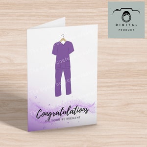 Carta di pensionamento da stampare Download digitale per un medico infermiere Vet Purple Scrubs