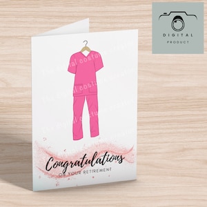 Carta di pensionamento da stampare Download digitale per un medico infermiere Vet Pink Scrubs