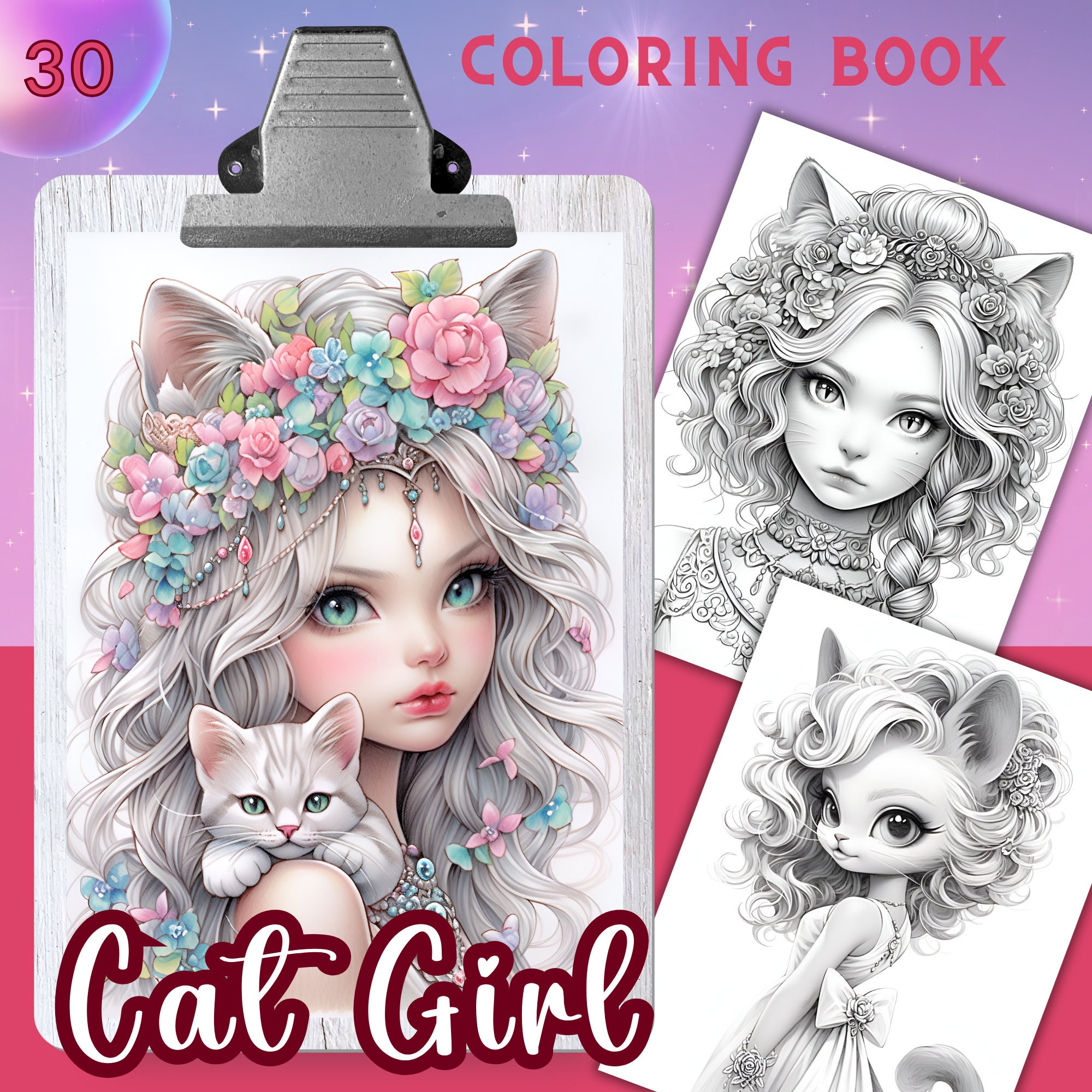 Anime Neko Cat Girls Coloring Book 70 Page Manga Fantasy Anime Coloring  Pages for Adults & Children, Instant Download, Printable PDF 