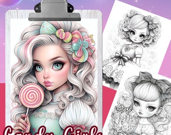 CANDY GIRLS Coloring Book, 23 Coloring pages for adults and kids, coloring sheets, 8.5x11 and A4 Size, PDF, Instant Download