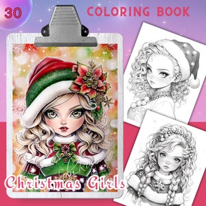 CHRISTMAS GIRLS Coloring Book, Relaxing Designs for Stress Relief and Mindfulness, 30 Unique Illustrations, PDF, Winter coloring